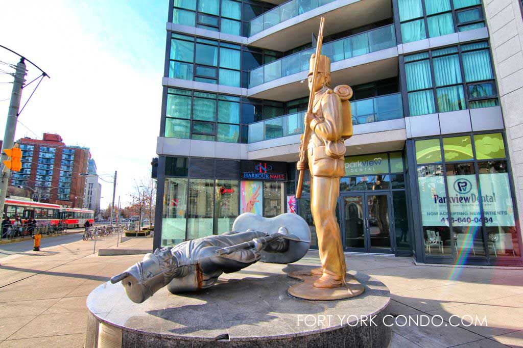 douglas coupland war of 1812 memorial at corner of bathurst and lakeshore