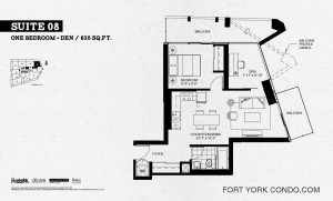 Garrison Point 1 bedroom+den penthouse floor plan 635 sq ft