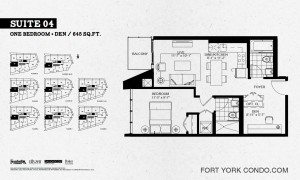 Garrison Point 1 bedroom+den penthouse floor plan 645 sq ft