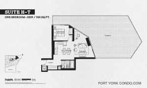 Garrison Point 1 bedroom+den terrace floor plan 598 sq ft