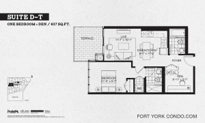 Garrison Point 1 bedroom+den terrace floor plan 637 sq ft