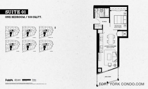 Garrison Point 1 bedroom 530 sq ft floor plan Suite 01