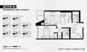 Garrison Point 1 bedroom plus den 645 sq ft floor plan Suite 04