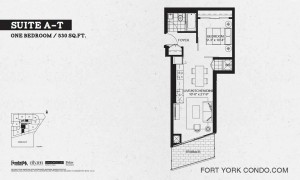 Garrison Point 1 bedroom terrace floor plan 530 sq ft