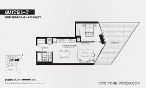 Garrison Point 1 bedroom terrace floor plan 608 sq ft