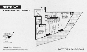 Garrison Point 2 bedroom+den terrace floor plan 903 sq ft
