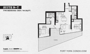 Garrison Point 2 bedroom+den terrace floor plan 941 sq ft