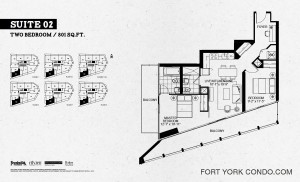 Garrison Point 2 bedroom 801 sq ft floor plan Suite 02