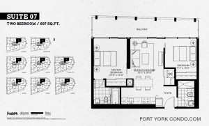 Garrison Point 2 bedroom penthouse floor plan 697 sq ft