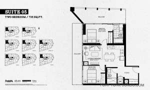 Garrison Point 2 bedroom penthouse floor plan 735 sq ft