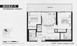 Garrison Point 2 bedroom terrace floor plan 688 sq ft