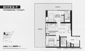 Garrison Point 2 bedroom terrace floor plan 735 sq ft