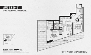 Garrison Point 2 bedroom terrace floor plan 799 sq ft