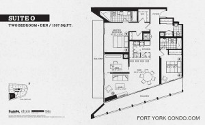 Garrison Point condo two bedroom and den floor plan 1307 sq ft Suite O