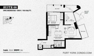 Garrison Point condos one bedroom+den floor plan 635 sq ft Suite 08