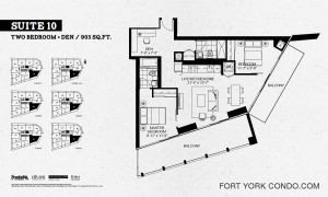 Garrison Point two bedroom + den 903 square feet floor plan Suite 10