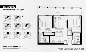 Garrison Point two bedroom 697 sq ft floor plan Suite 07