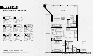 Garrison Point two bedroom 735 sq ft floor plan Suite 05