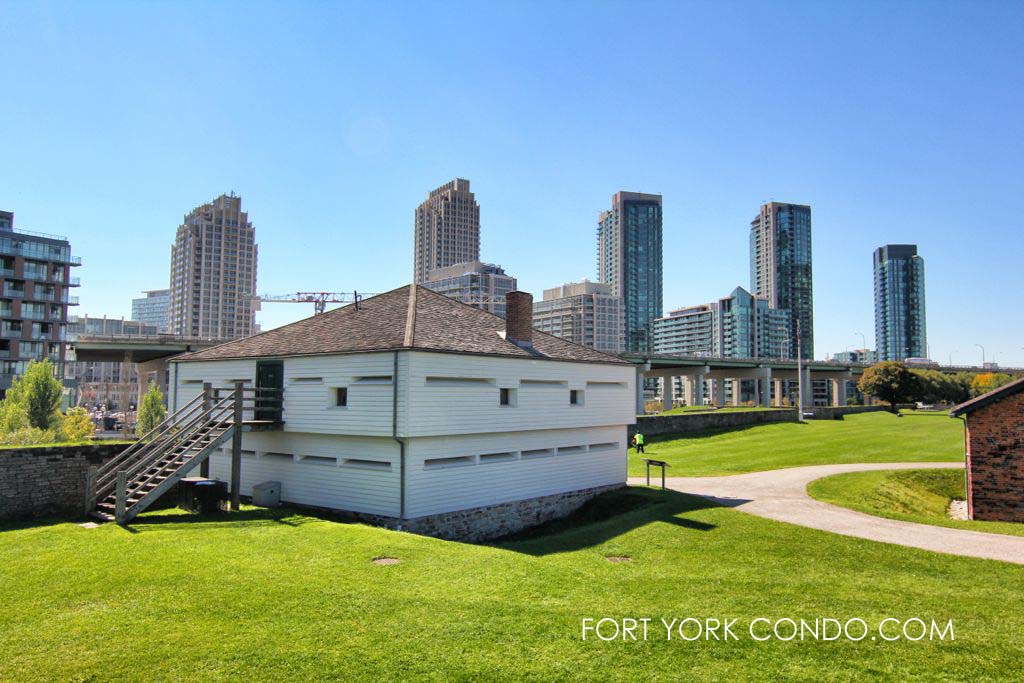 Fort York condo towers seen to the south of historic fort York
