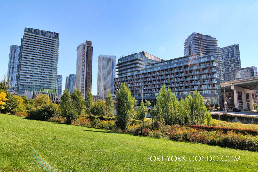Greenspace at historic Fort York beside the Fort York Condos