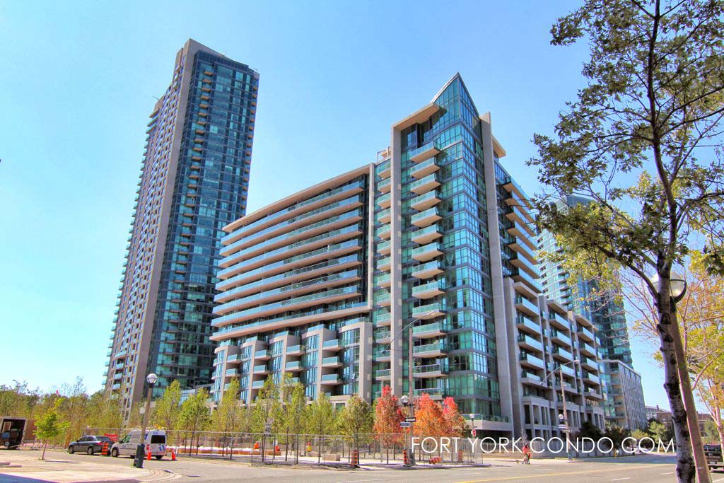 Neptune 1 and Neptune 2 condos at Fort York beside June Callwood park