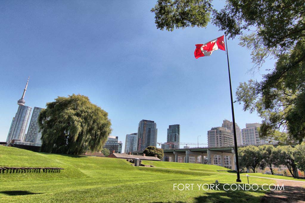 Parkland at Fort York national historic site overlooking fort york condos