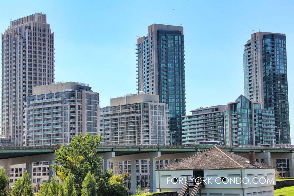 View of fort york condos behind historic fort york
